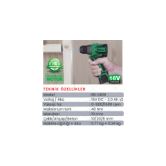 Hais Pro RB-DB16 16V Kömürsüz Akülü Vidalama Matkap