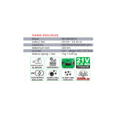 HAIS PRO RB-DB2108 W 21V Kömürsüz Profesyonel Şarjlı Darbeli Vidalama Çift Akülü