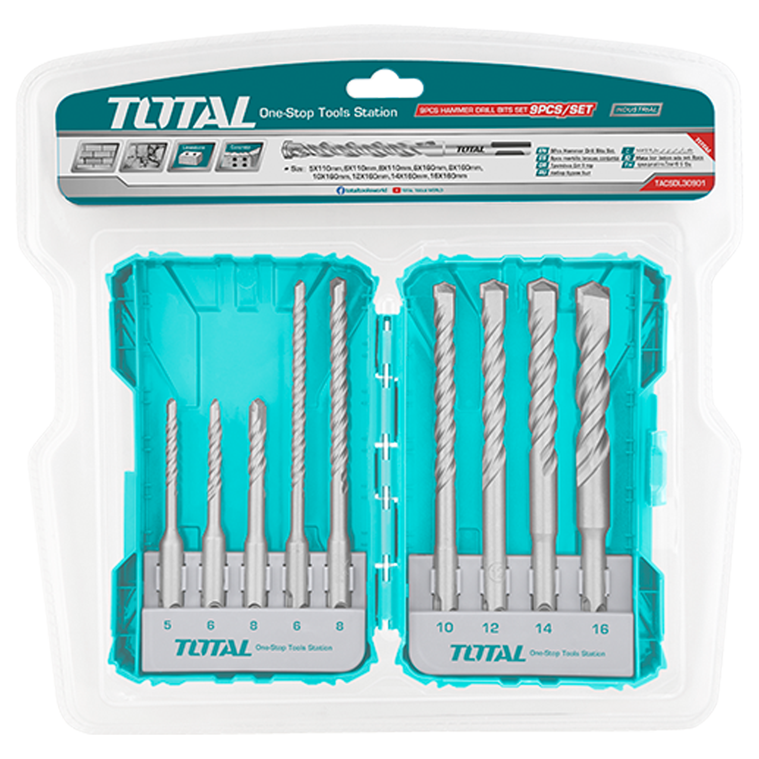 Total 9’LU SDS Plus Kırıcı Matkap Ucu Seti TACSDL30901