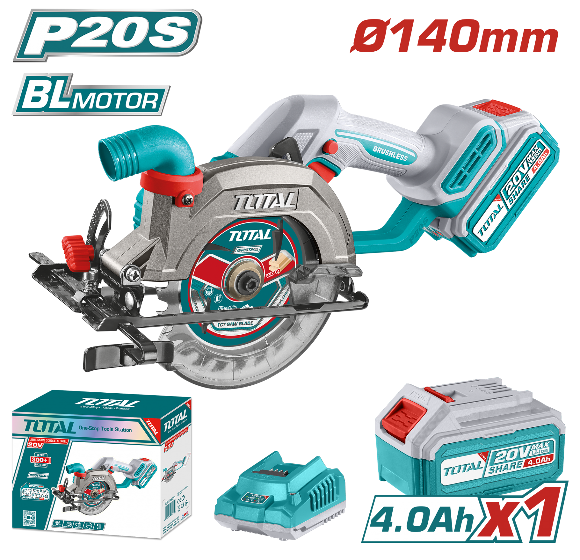 TOTAL Li-Ion Akülü Daire Testere 20V TSLI14021 | 140mm Kömürsüz Motorlu Profesyonel Testere