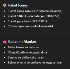 TOTAL Li-Ion Akülü Kömürsüz Taşlama 20V 2×5.0Ah TAGLI211545 | Profesyonel Devir Ayarlı Avuç Taşlama