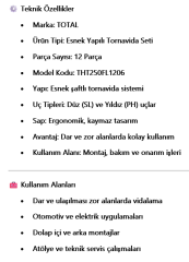 TOTAL Esnek Yapılı Tornavida Seti 12 Parça THT250FL1206 | Zor Alanlar İçin Profesyonel Tornavida Takımı