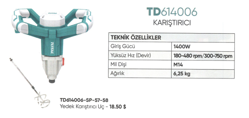 TOTAL TD614006 1400W Profesyonel Boya ve Harç Karıştırıcı