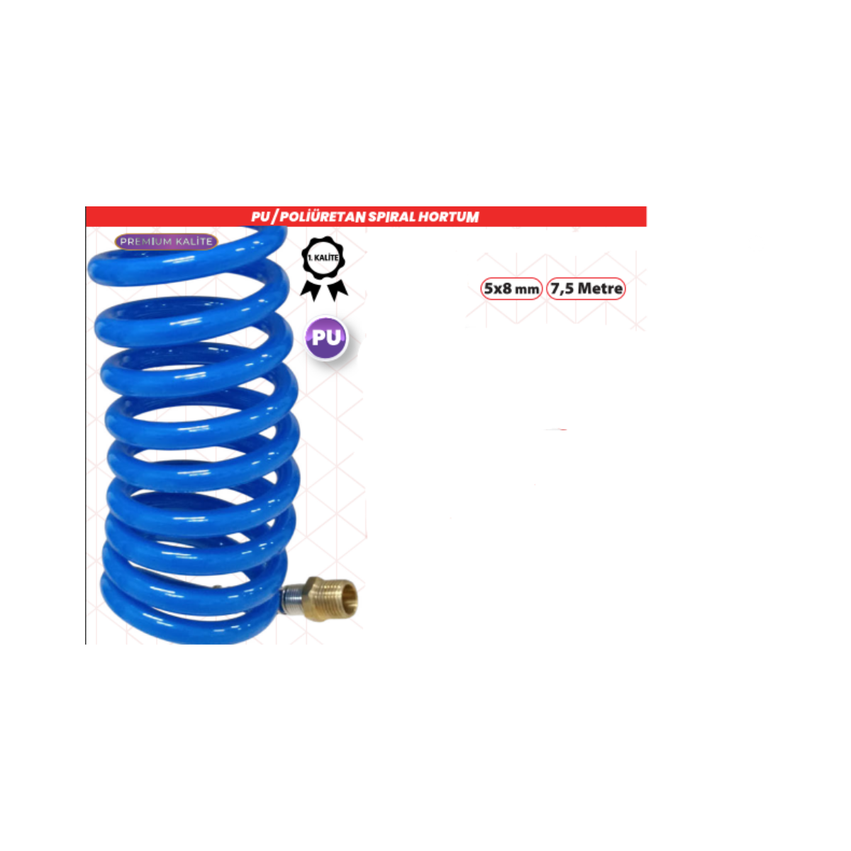 PU Poliüretan 5x8 mm 7.5 Metre Spiral Hava Hortumu