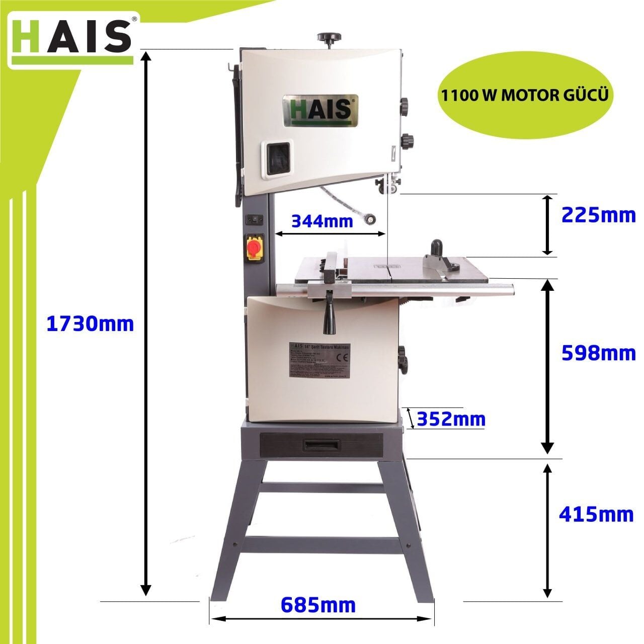 HAIS MJ14 Profesyonel 1100 W Şerit Testere Makinası
