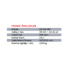 HAIS PRO ZA-DS-195 21V Kömürsüz Profesyonel Şarjlı Kırıcı Delici Matkap Çift Akülü