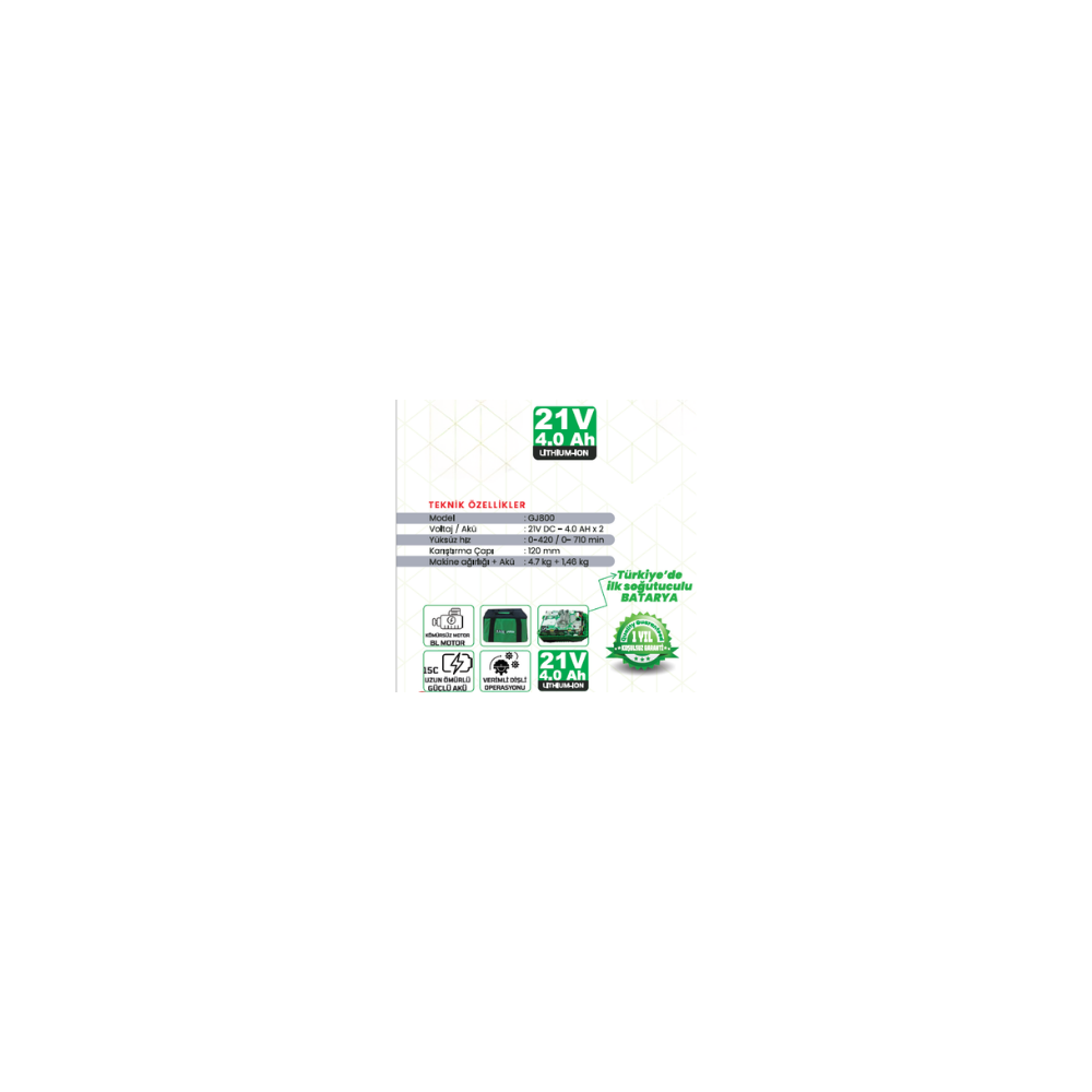 HAIS PRO GJ800 21V Kömürsüz Profesyonel Şarjlı Boya ve Harç Karıştırıcı Çift Akülü 120mm