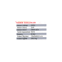 KULETAŞ 50 LT 2 HP Profesyonel Pistonlu Hava Kompresörü