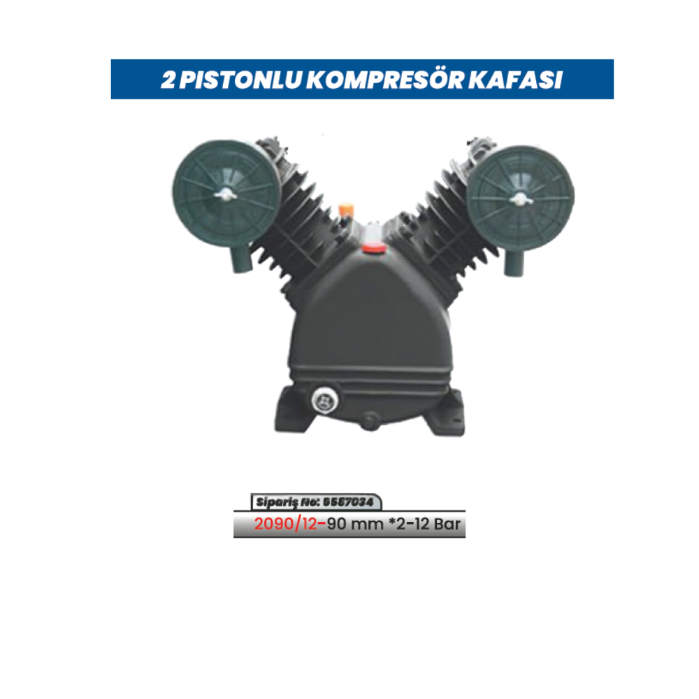 KULETAŞ 2090/12-90mm 2 Pistonlu 2-12 Bar Sanayi Tipi Yüksek Basınçlı Kompresör Kafası (Pompa Ünitesi)