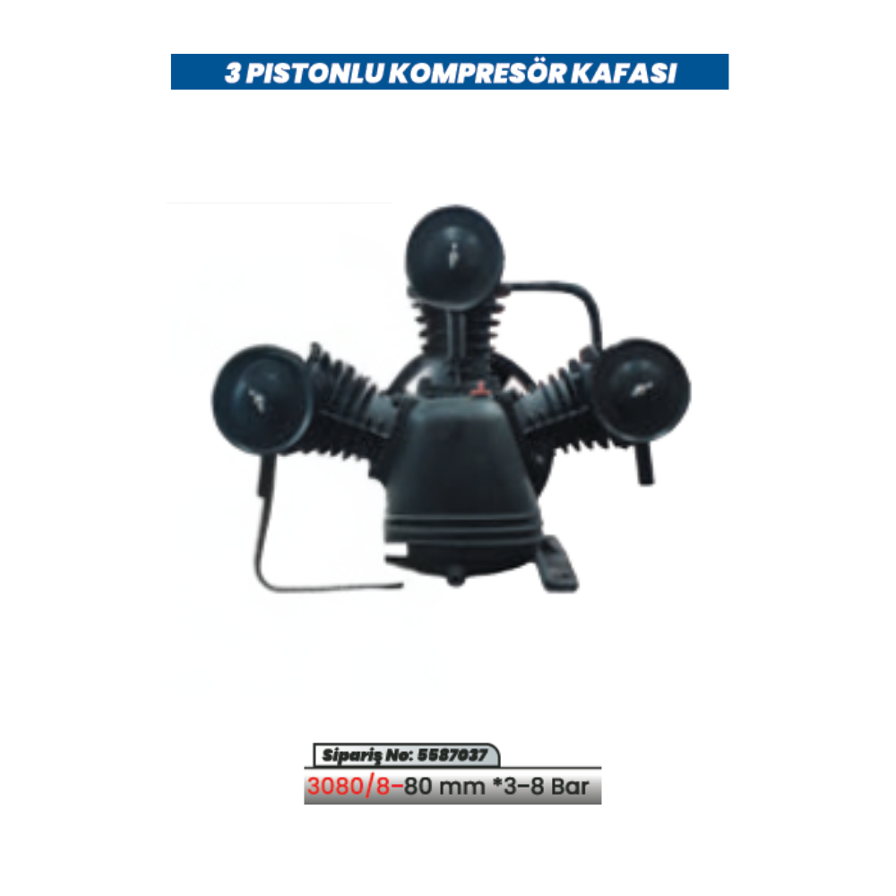 KULETAŞ 3080/8-80mm 3 Pistonlu 3-8 Bar Sanayi Tipi Kompresör Kafası (Pompa Ünitesi)