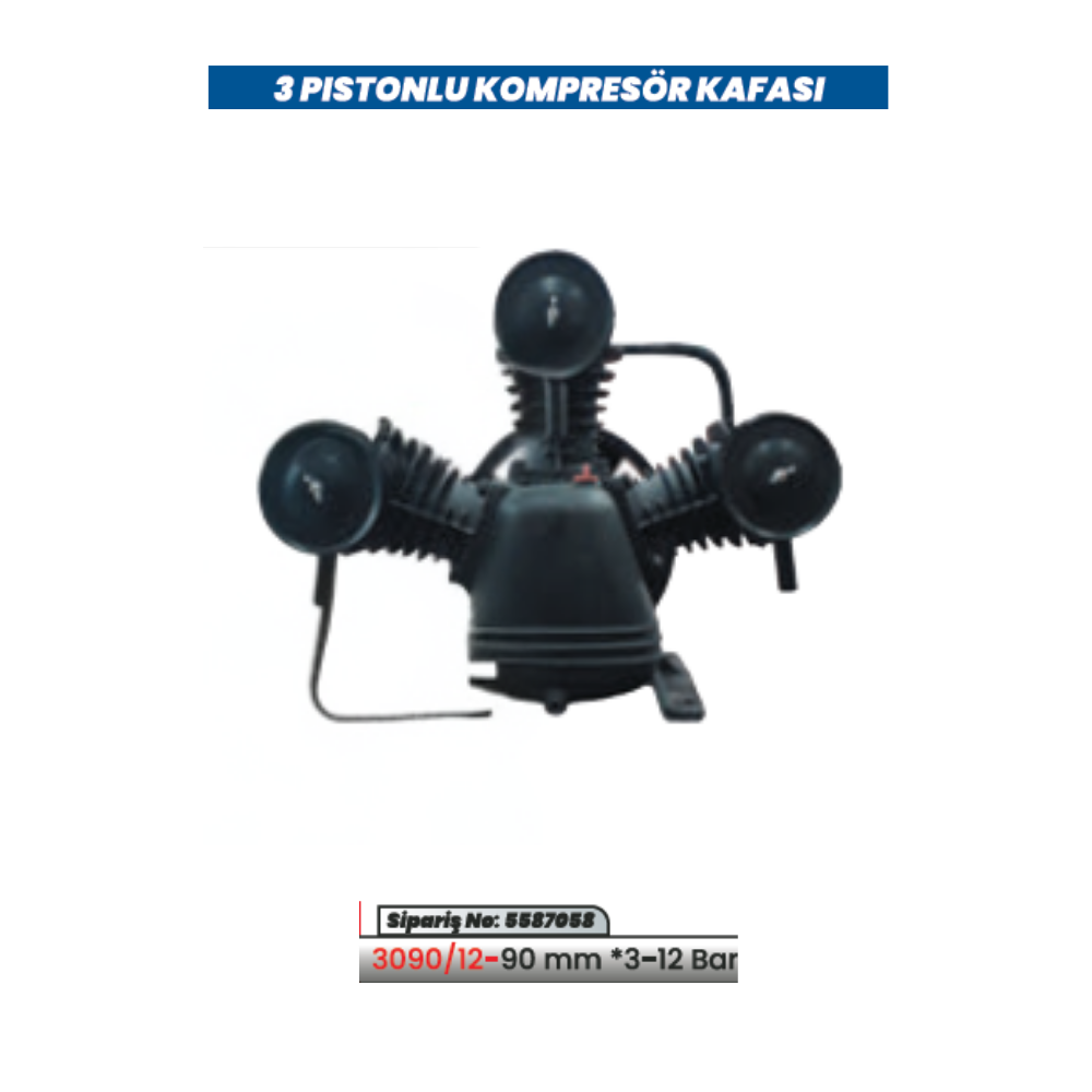 KULETAŞ 3090/12-90mm 3 Pistonlu 3-12 Bar Sanayi Tipi Yüksek Basınçlı Kompresör Kafası