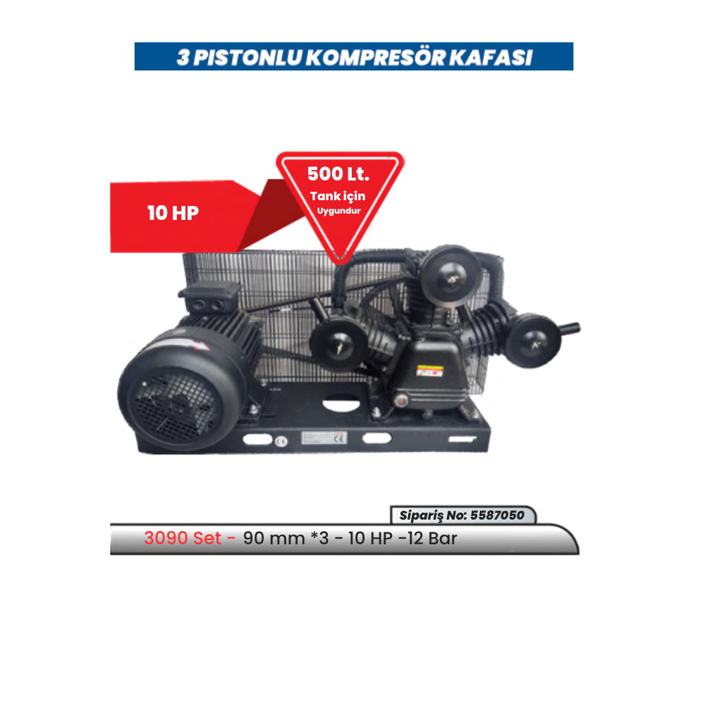KULETAŞ 3090 Set 90mm*3 10 HP 12 Bar Sanayi Tipi Yüksek Basınçlı Kompresör Kafası