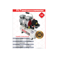 KULETAŞ 9 LT 1 HP (0.75 HP) Sessiz Yağsız Hava Kompresörü