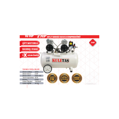 Kuletas 60 LT Çift Motorlu Hava Kompresörü 2 HP | Bakır Sargılı