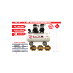 Kuletas 100 LT Çift Motorlu Hava Kompresörü | 3 HP