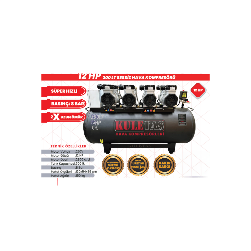 Kuletas 300 LT Süper Hızlı Hava Kompresörü | 12 HP