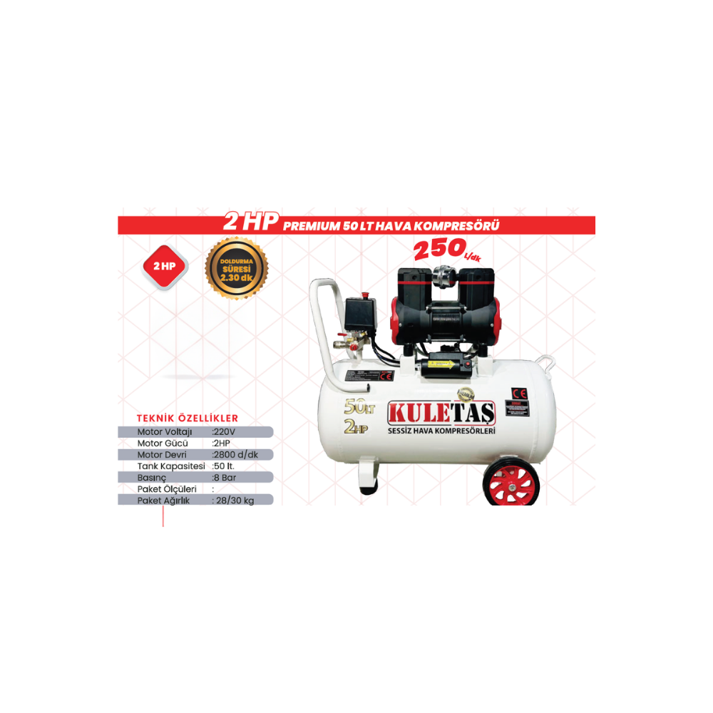 KULETAŞ Premium 50 LT Sessiz Hava Kompresörü