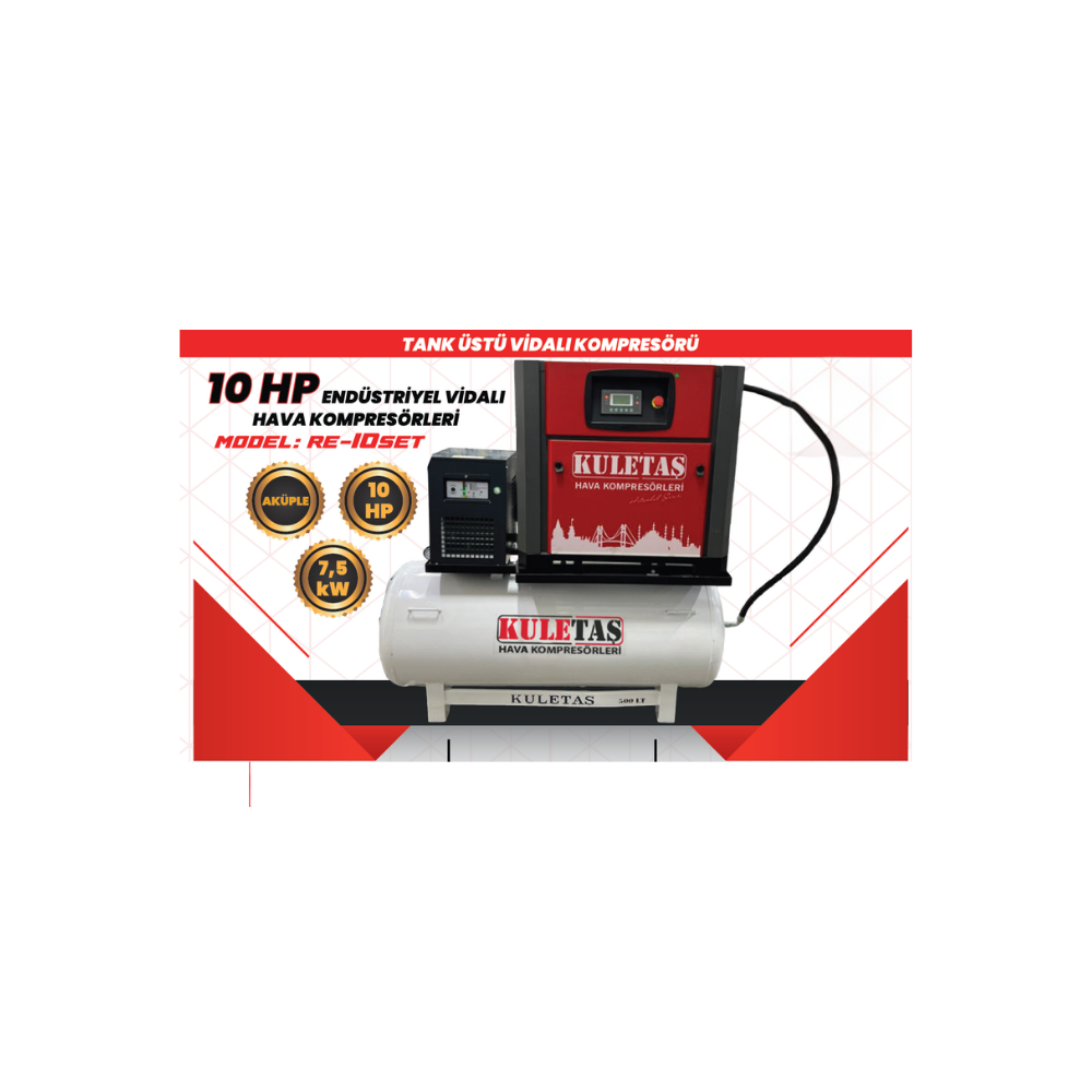 Kuletaş RE-10SET 10 HP Vidalı Hava Kompresörü