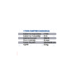 SHUN 1 Ton 3 Metre Caraskal | Zincirli Kaldırma