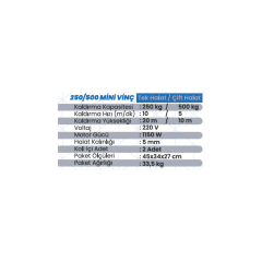 SHUN Mini Vinç 250/500 kg Elektrikli Kaldırma