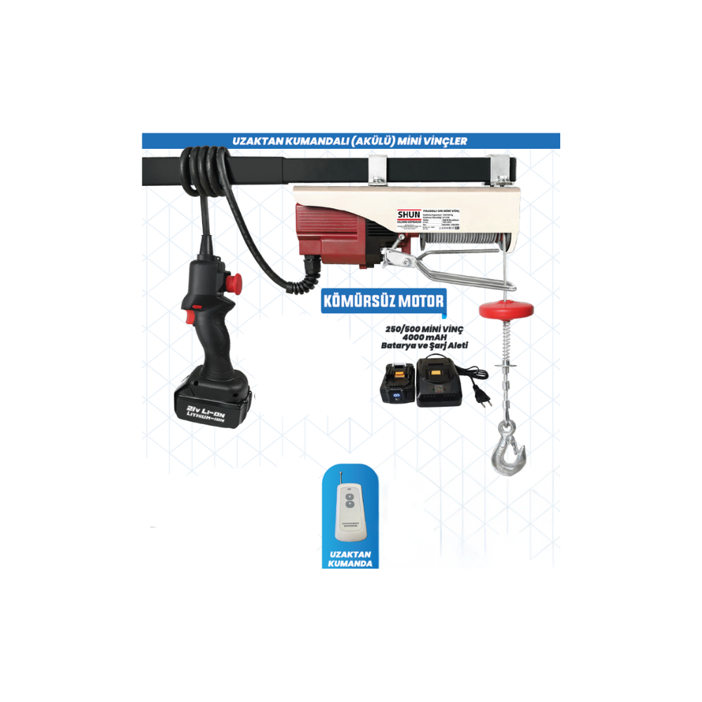 SHUN Akülü Mini Vinç 250/500 kg – Kömürsüz