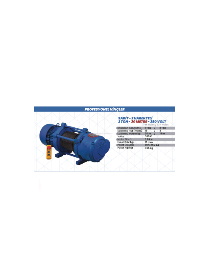 SHUN Profesyonel Vinç 2 Ton – 30 Metre 380V