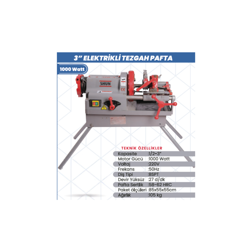 SHUN 3'' Elektrikli Tezgah Pafta 1000W BSPT