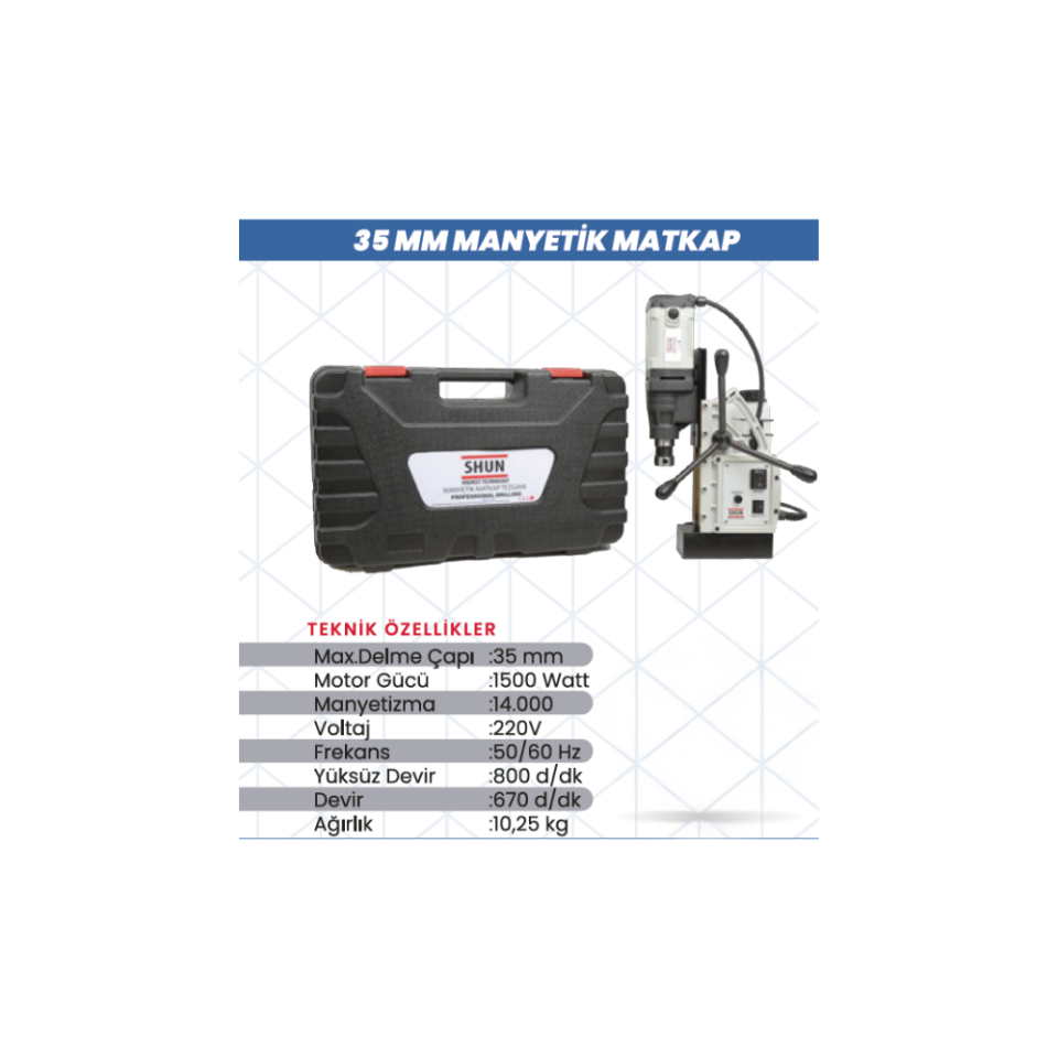 SHUN 35mm Manyetik Matkap 1500W Çelik Delme
