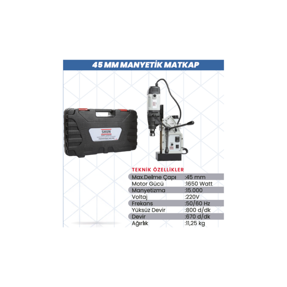 SHUN 45 mm Manyetik Matkap 1650W – Güçlü