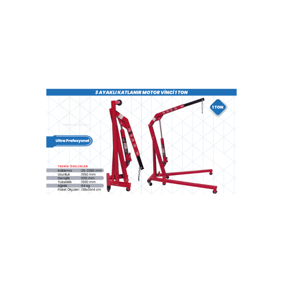 3 Ayaklı Katlanır Motor Vinci 1 Ton – Güçlü