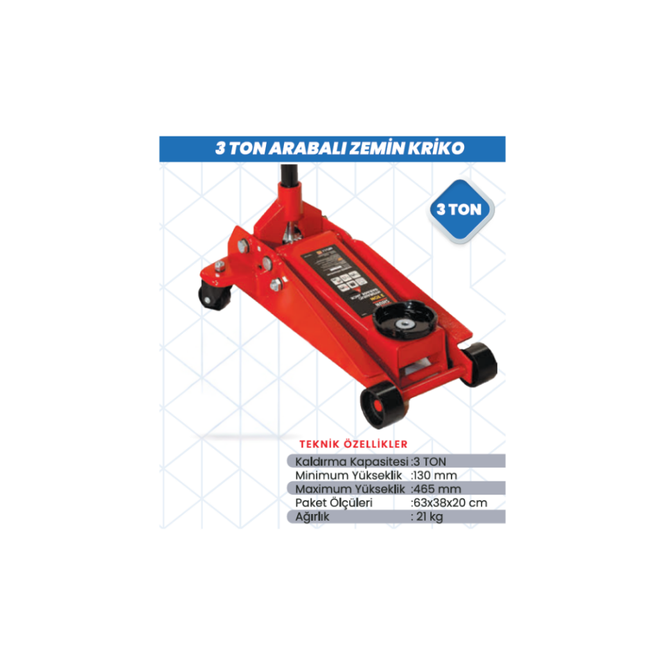 3 Ton Arabalı Zemin Kriko – Hidrolik Kriko