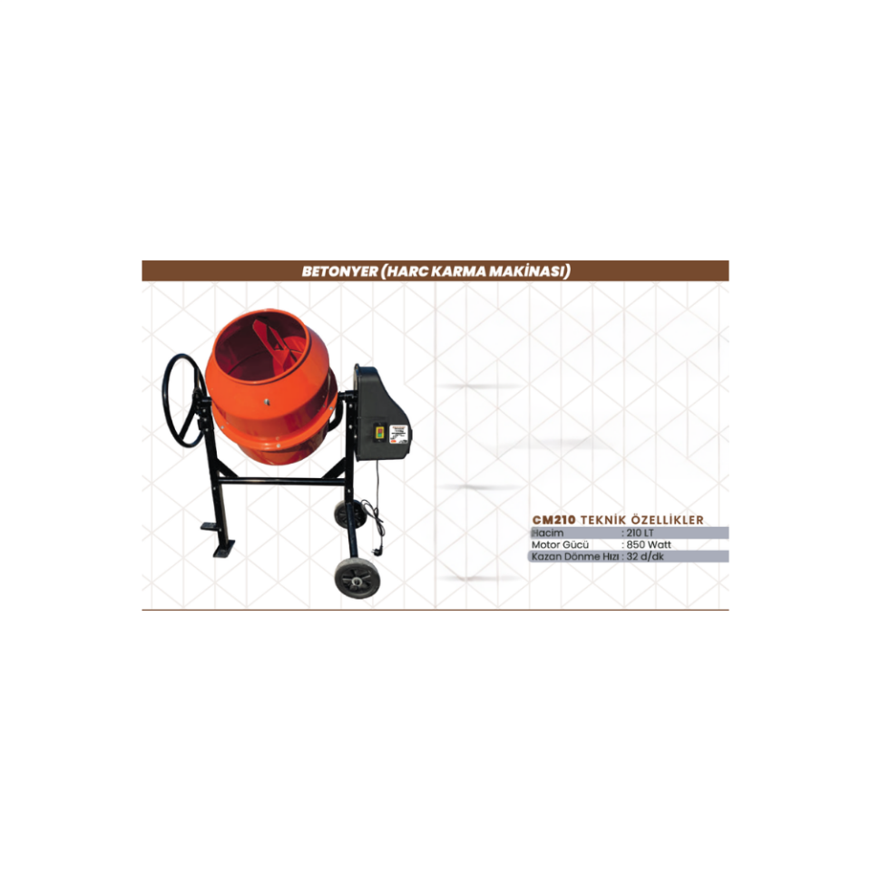 CM210 Betonyer Harç Karma Makinası 210 LT