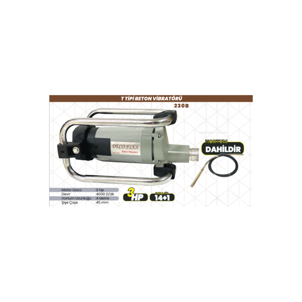 DECO-FLEX 230B T Tipi Beton Vibratörü 3 HP