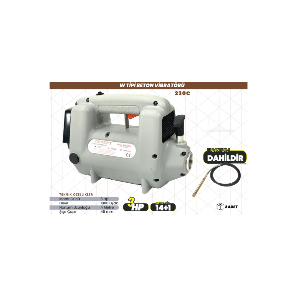 DECO-FLEX 230C W Tipi Beton Vibratörü 3 HP