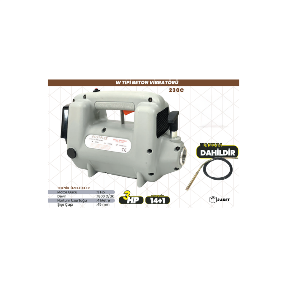 DECO-FLEX 230C W Tipi Beton Vibratörü 3 HP