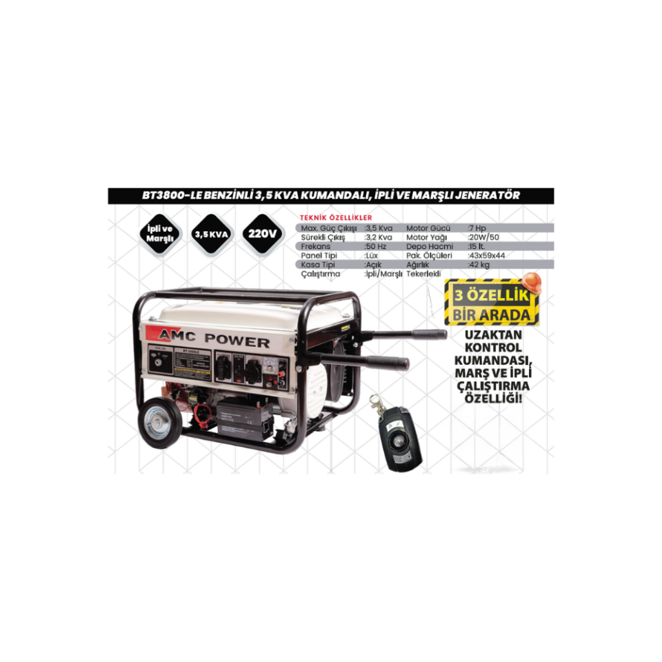 AMC POWER BT3800-LE 3,5 kVA Kumandalı Marşlı Benzinli Jeneratör