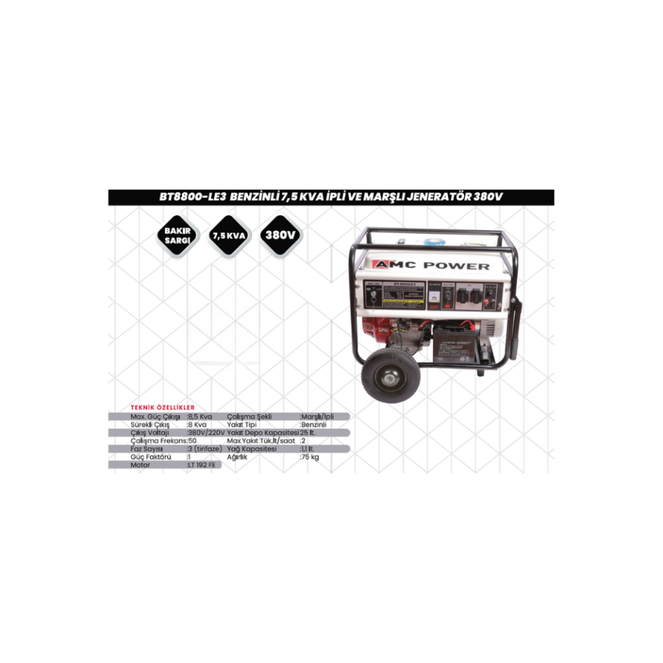 AMC POWER BT8800-LE3 Trifaze Benzinli jeneratör 380V