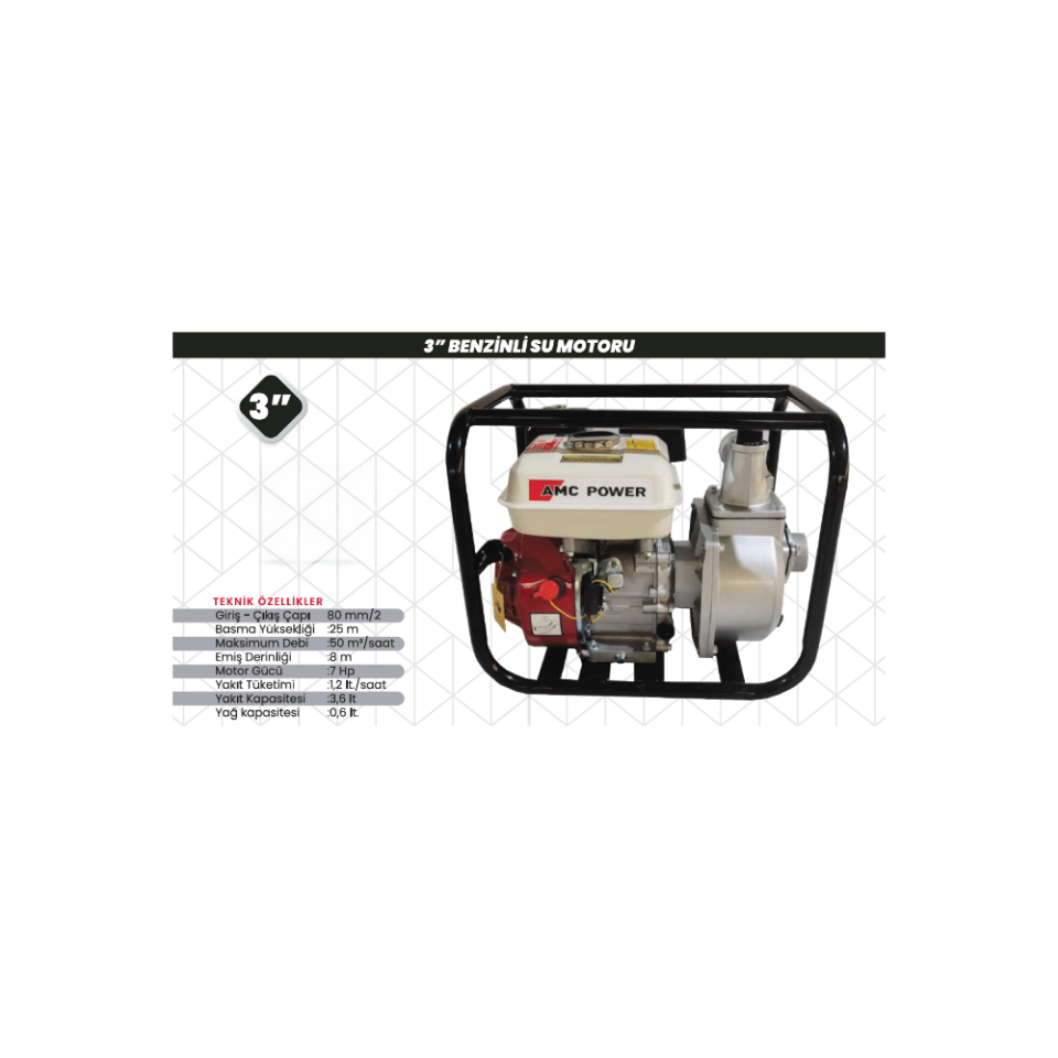 AMC POWER 3 İnç Benzinli Su Motoru 7 HP