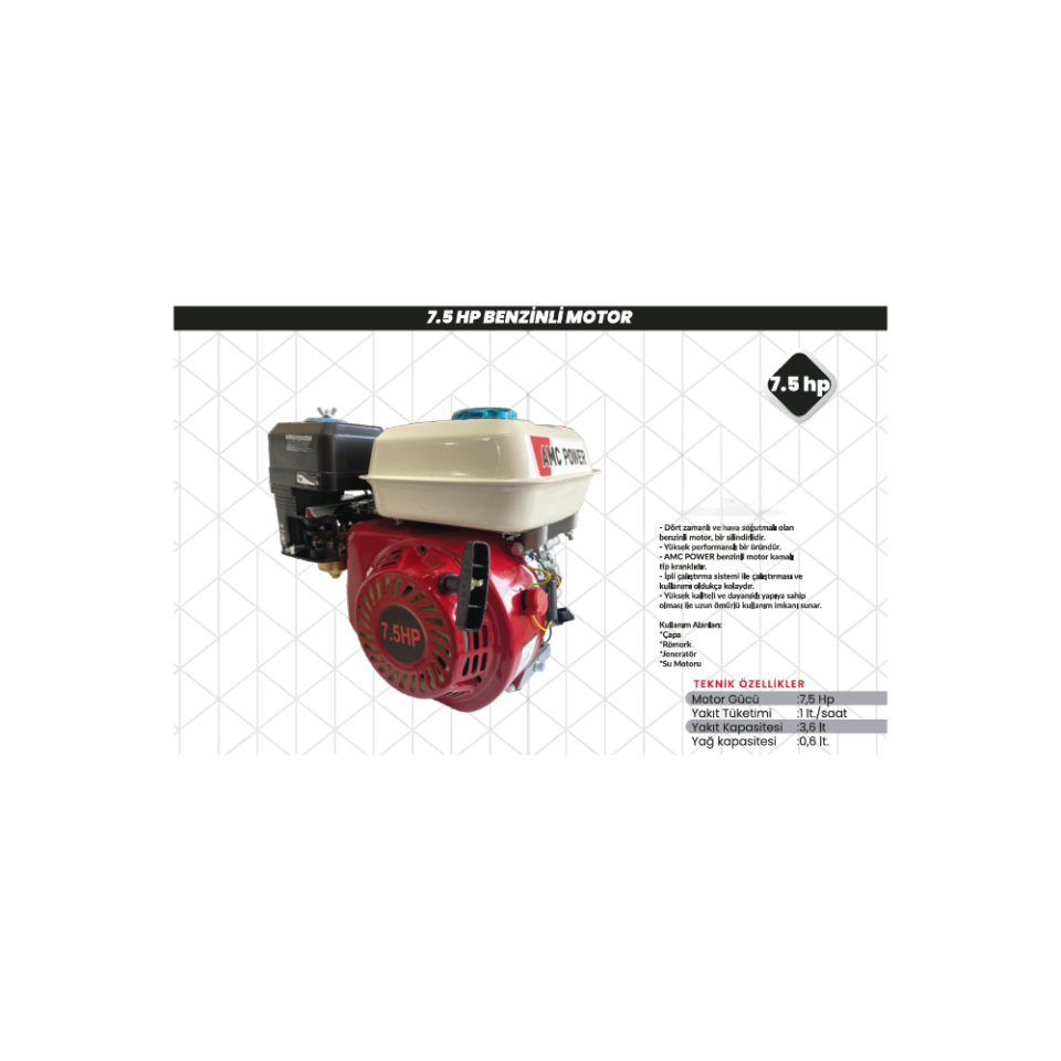 AMC POWER 7.5 HP Benzinli Motor Kamalı Krank